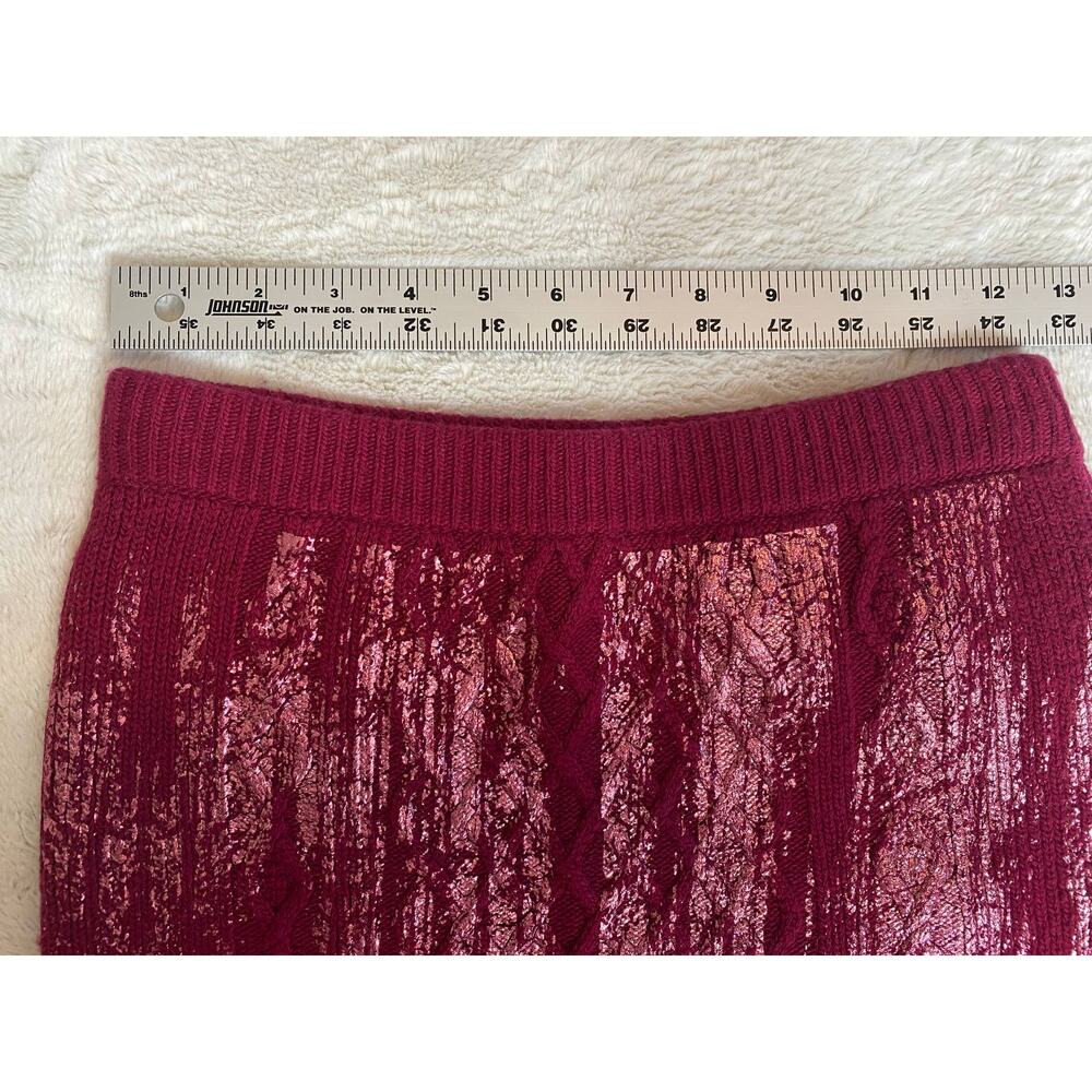 NEW ANTHROPOLOGIE SKIRT KNIT BURGUNDY RED METALLIC FESTIVE PARTY WOOL ALPACA - Picture 13 of 13